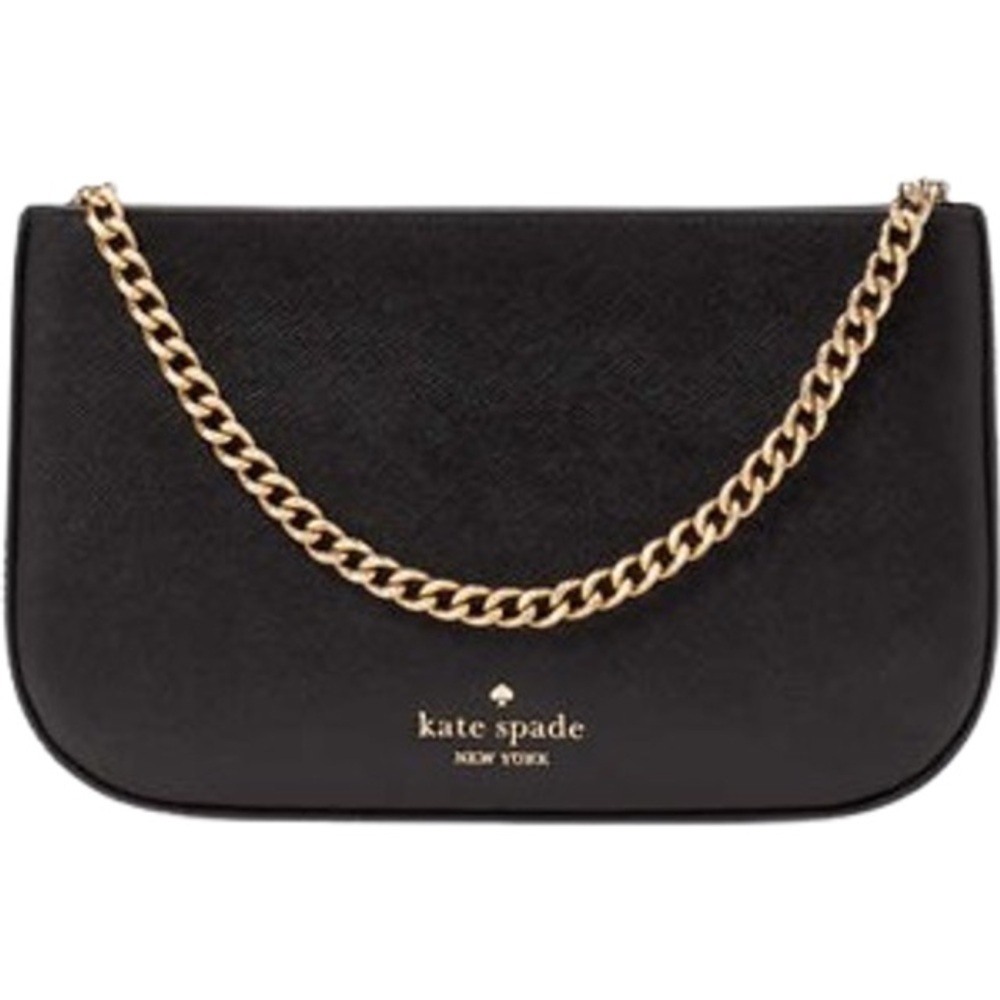 Kate Spade Black Leather Clutch with Gold Chain